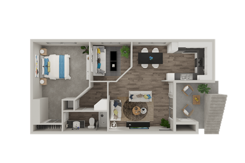 Floor plan for 1 bed, 1 bath, 940 sqft
